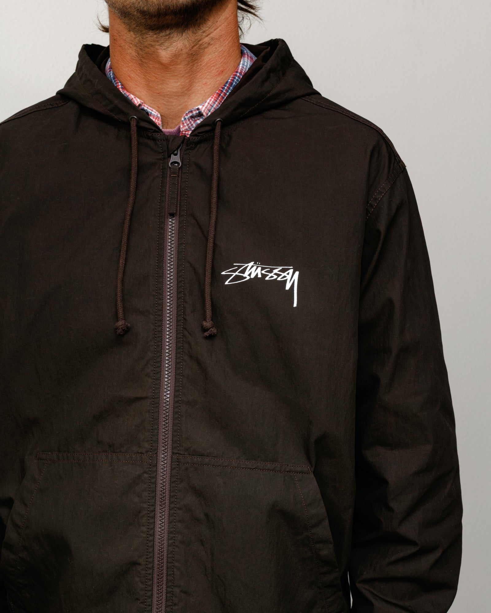 Stussy Waxed Cotton Beach Shell giacca marrone cotone cerato