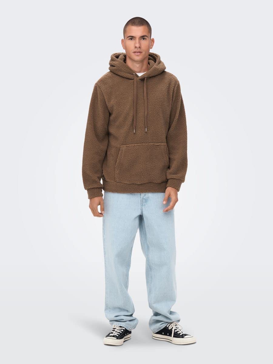 Only & Sons Onsremy Felpa Cappuccio Teddy Uomo Pernice