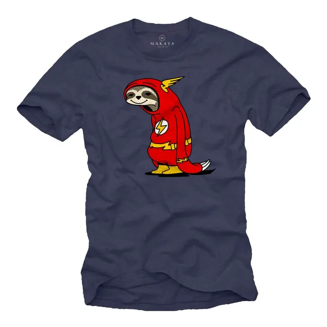 MAKAYA Flash Bradipo T-Shirt Uomo Blu 100% Cotone