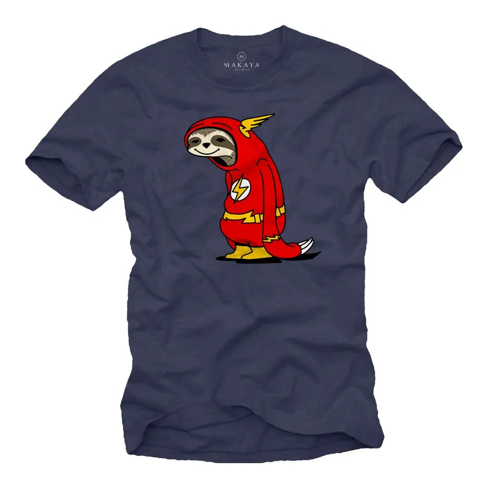 MAKAYA Flash Bradipo T-Shirt Uomo Blu 100% Cotone