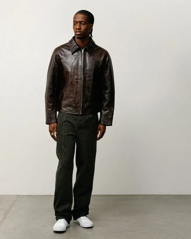 Stussy Garage Jacket Leather Giacca Pelle Marrone Boxy Fit