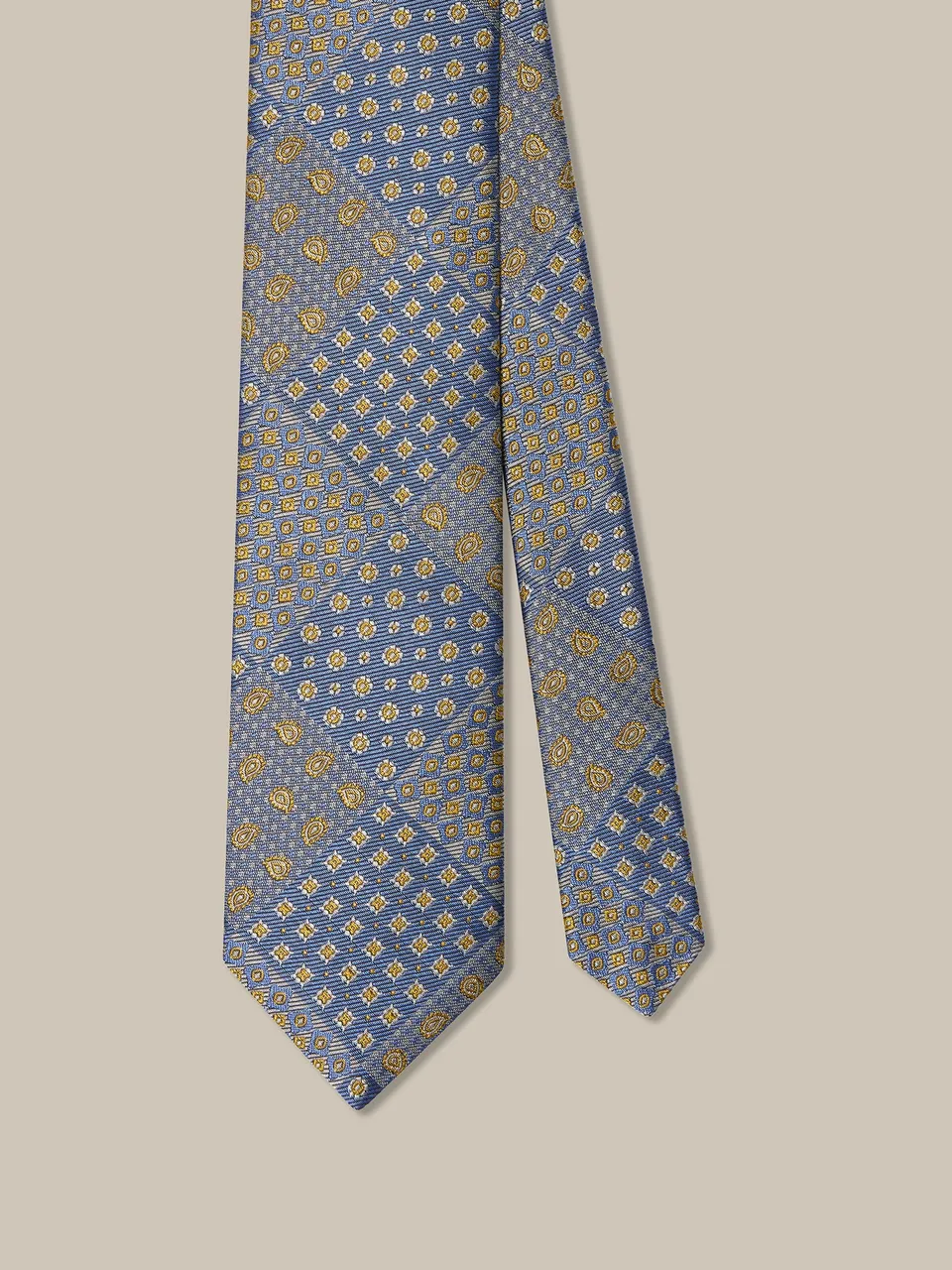 Robert Talbott Patchwork cravatta seta blu multi REG