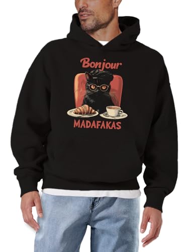 MAKAYA Gatto Bonjour Felpa Uomo Cotone Taglia XL