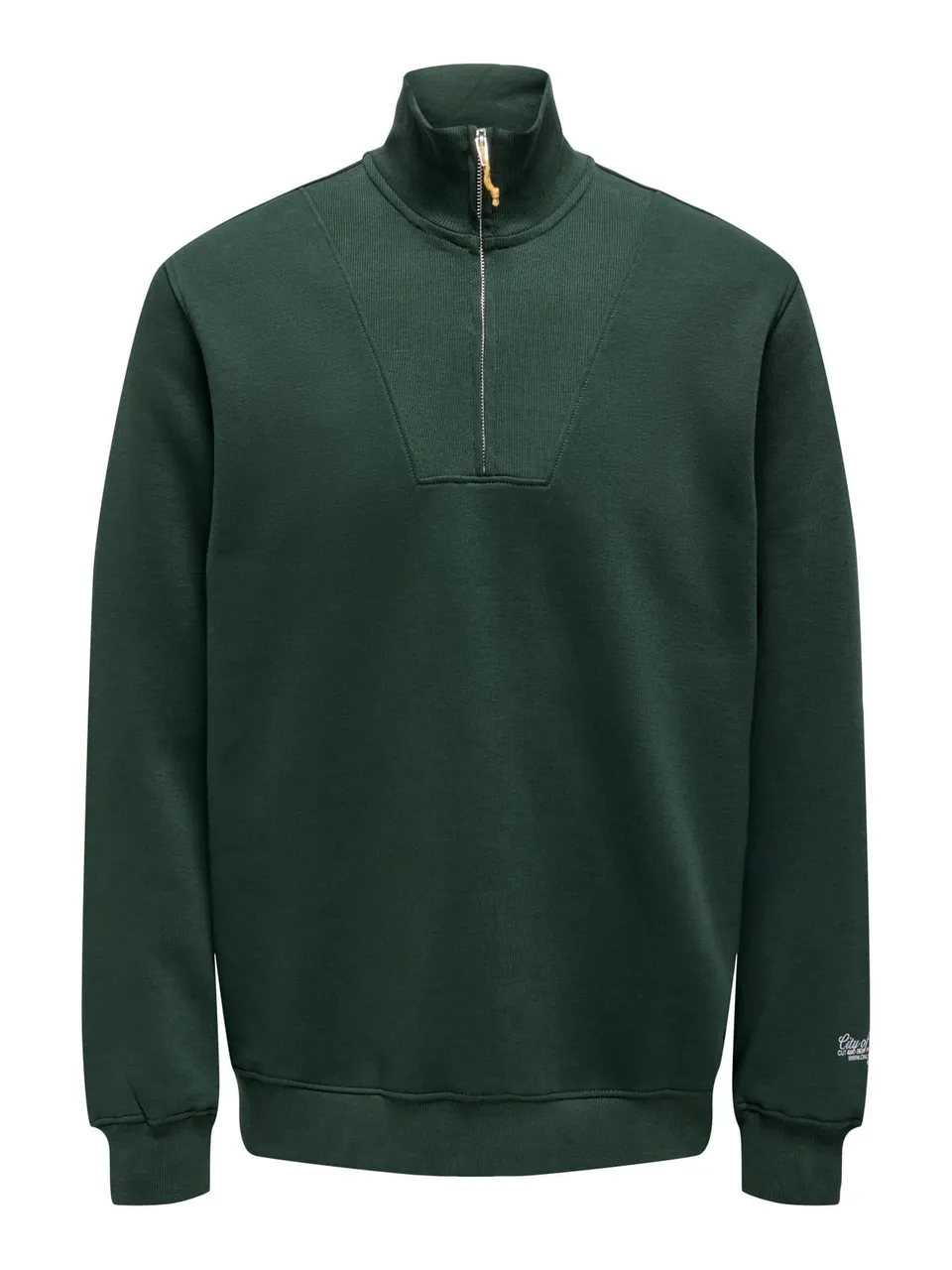 Only & Sons Pullover Uomo Zip Collo Alto Verde-4 Basic