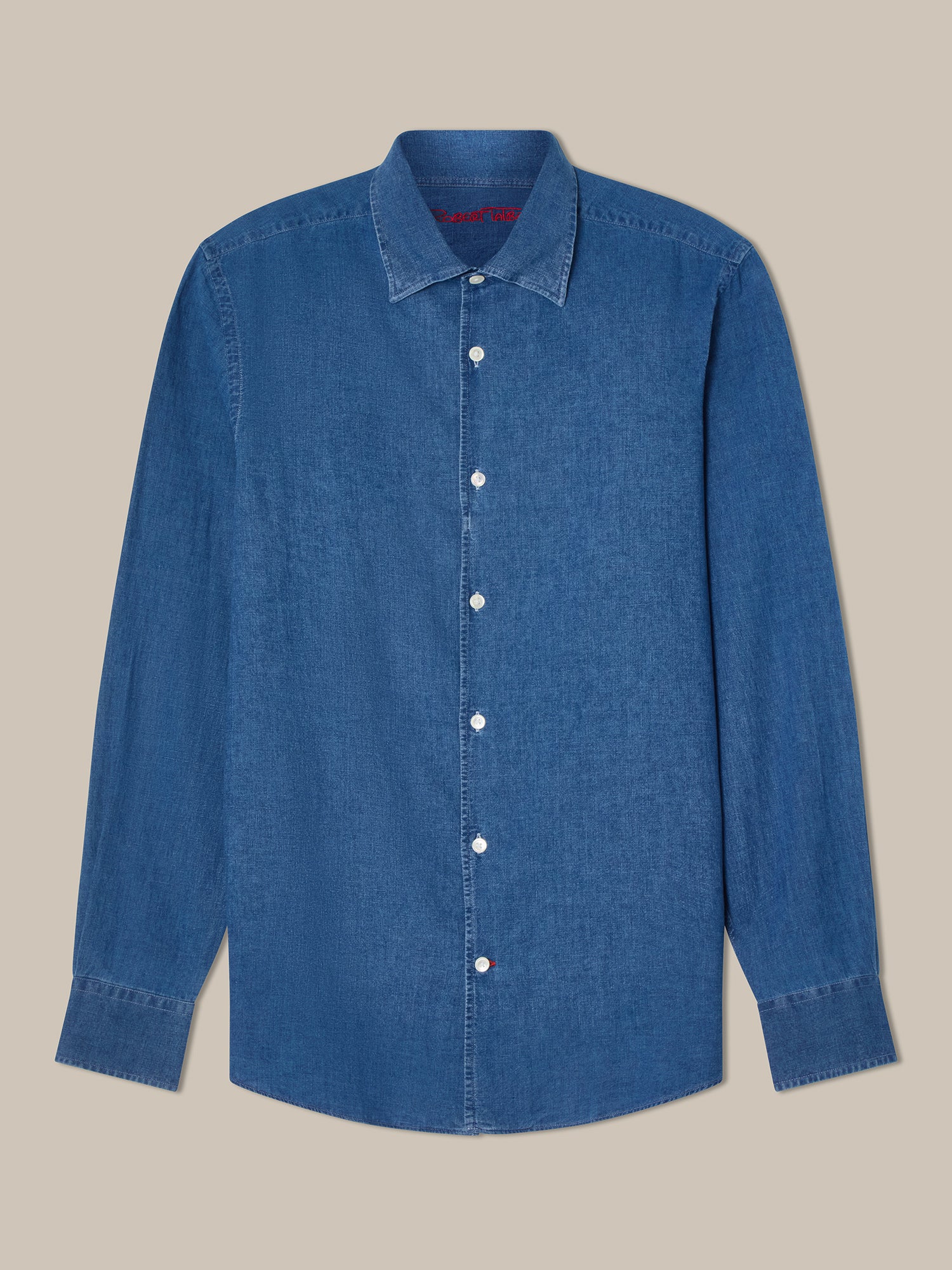 Robert Talbott Morgan camicia casual lino cotone azzurra