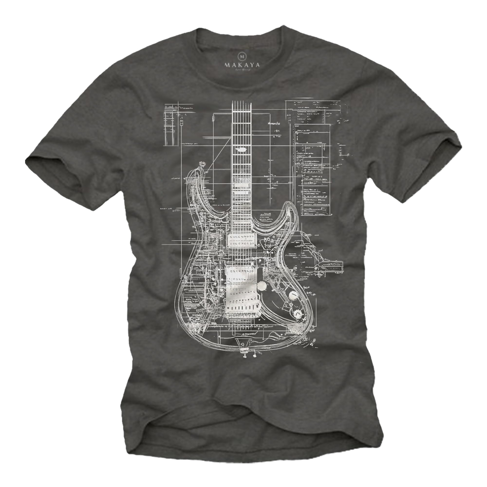 MAKAYA T-Shirt Uomo Chitarra Maglietta Nera XL 100% Cotone