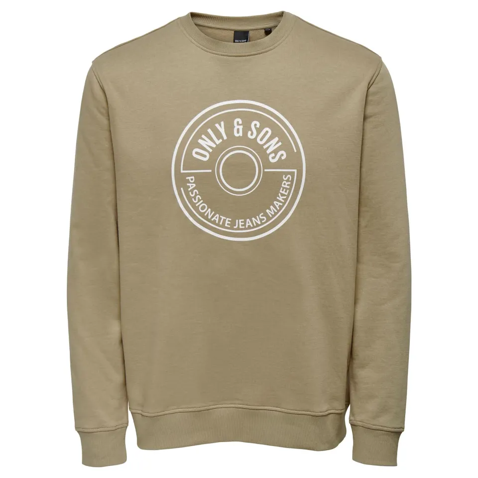 ONLY & SONS Regular Logo Crew maglione uomo beige-bianco cotone