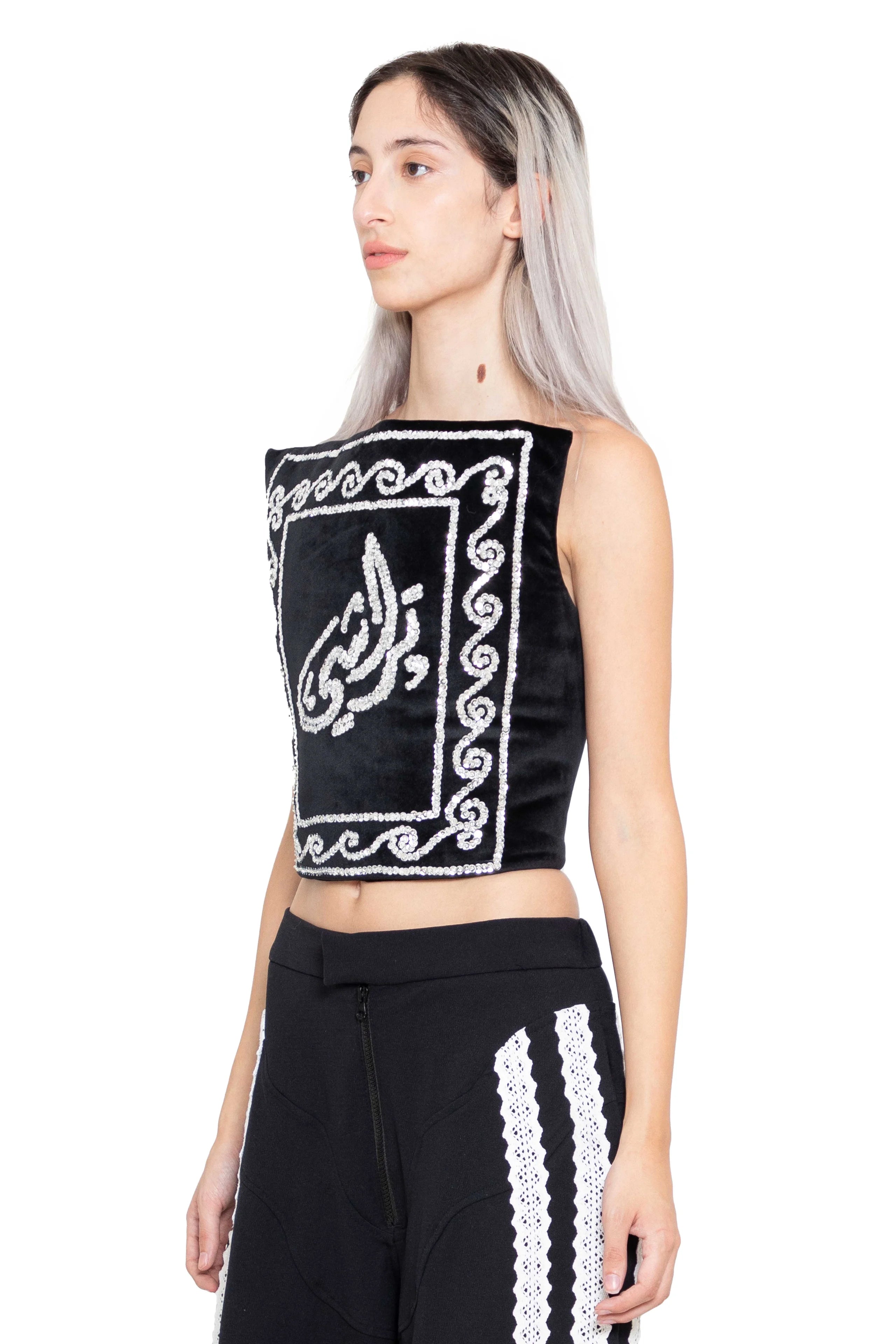 TRASHY CLOTHING TC Frame Top nero velluto ricamato