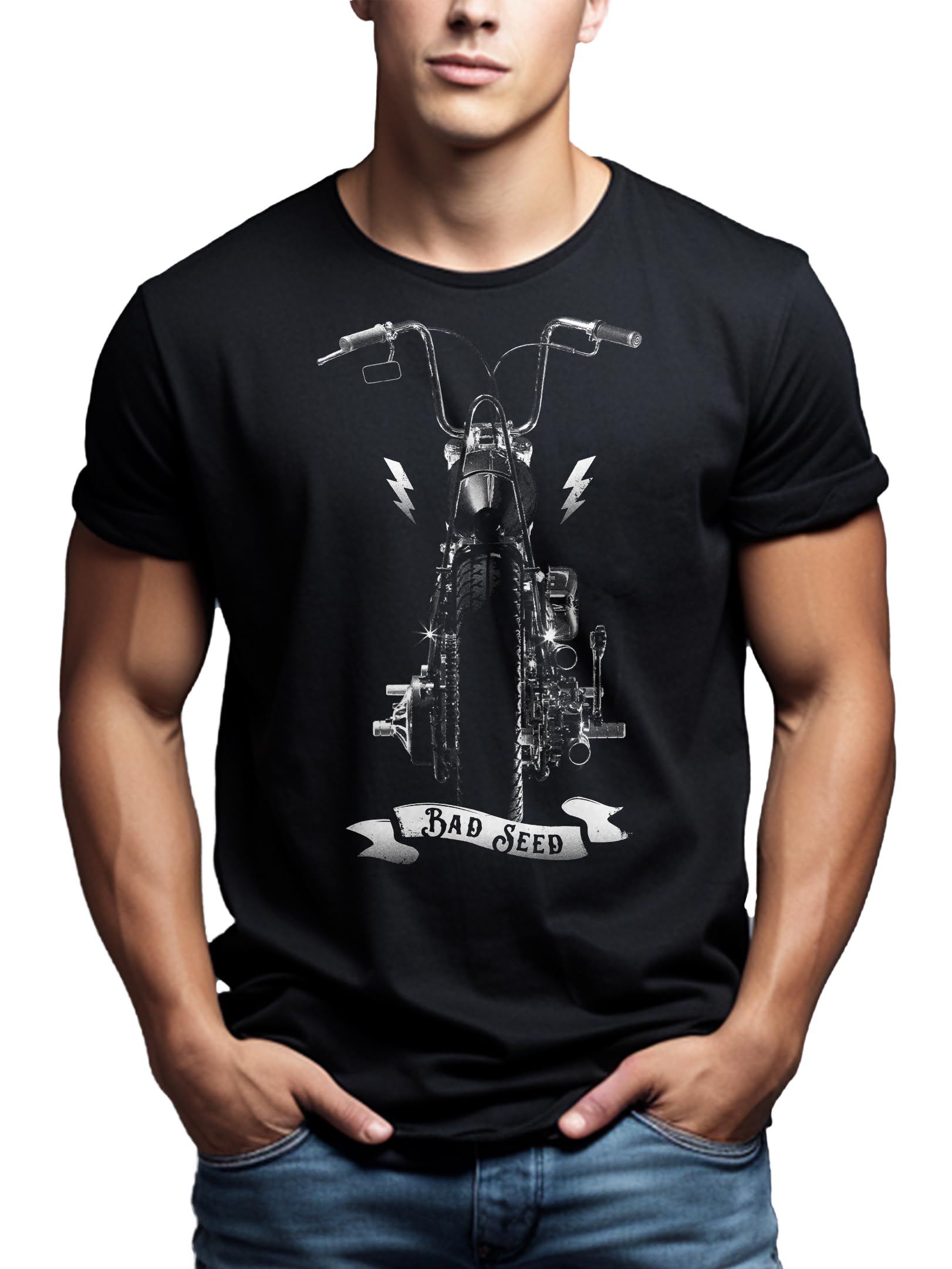 MAKAYA T-Shirt Uomo Chopper Moto Maglietta Cotone Nero