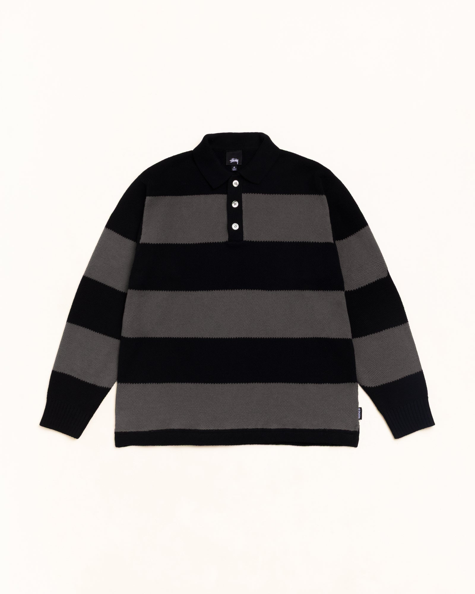Stussy Pique Knit Stripe Rugby maglione Black cotone