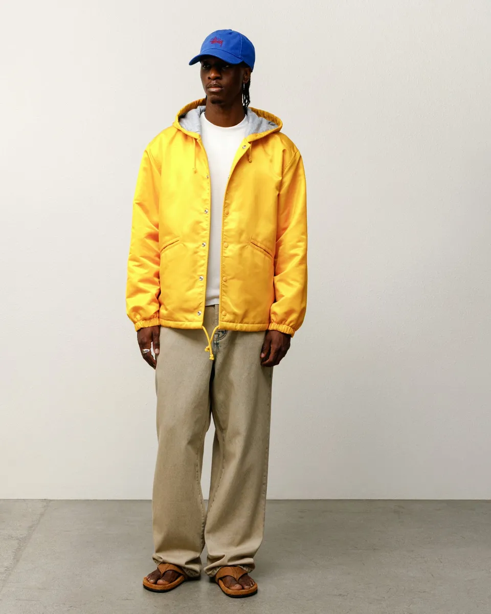 Stussy Hooded Coaches Jacket giacca gialla nylon imbottita