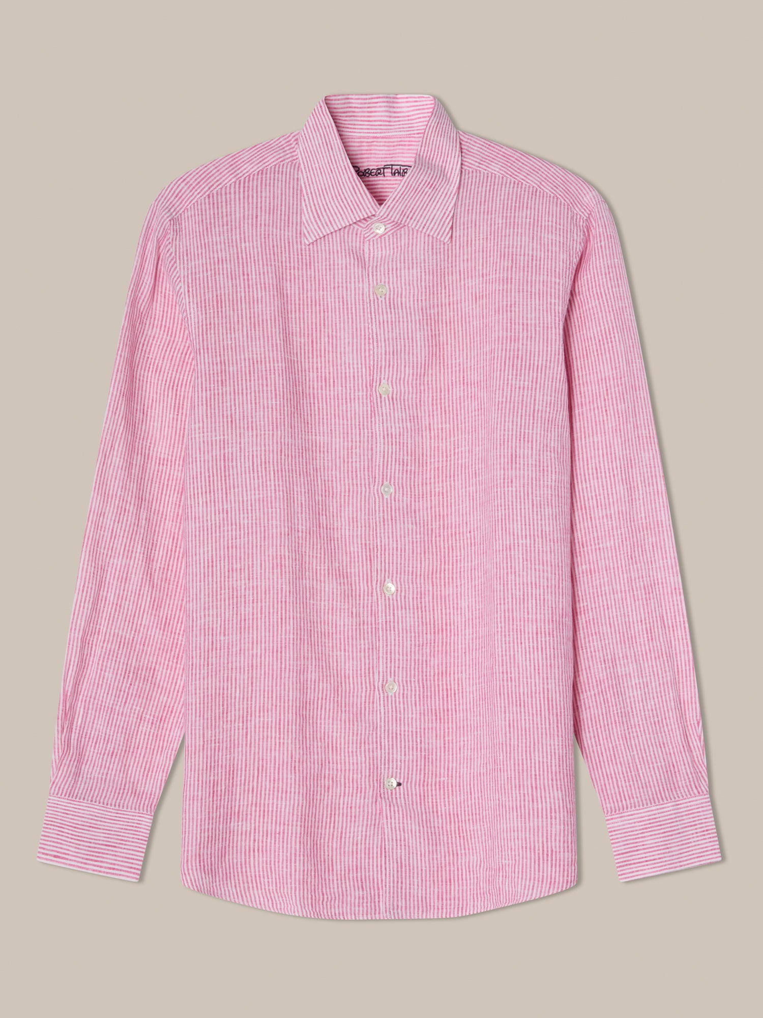 Robert Talbott Morgan camicia lino magenta riga media