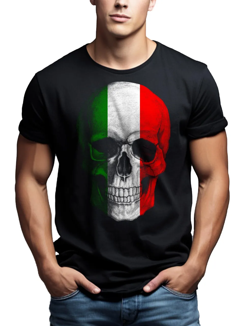 Makaya Teschio Bandiera Italia T-Shirt Uomo 4XL Cotone