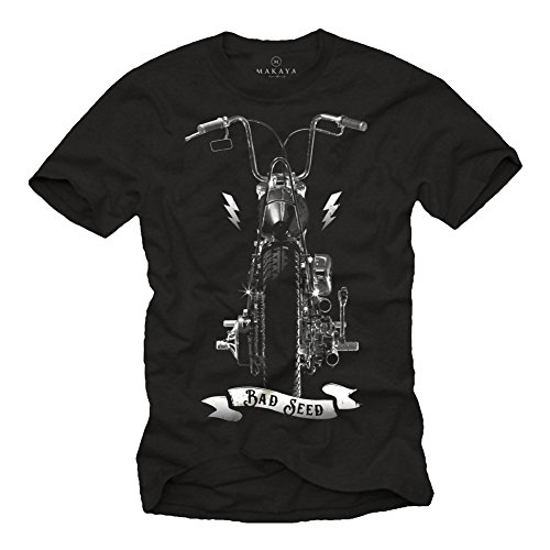 MAKAYA T-Shirt Uomo Chopper Moto Maglietta Cotone Nero