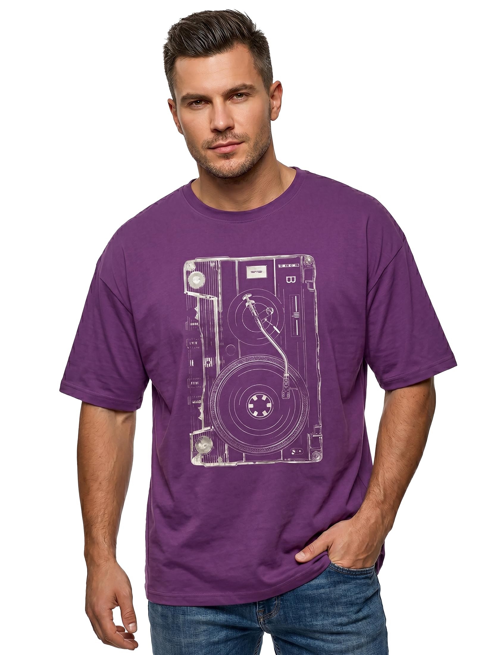 MAKAYA DJ Retro Tape T-Shirt Uomo 100% Cotone
