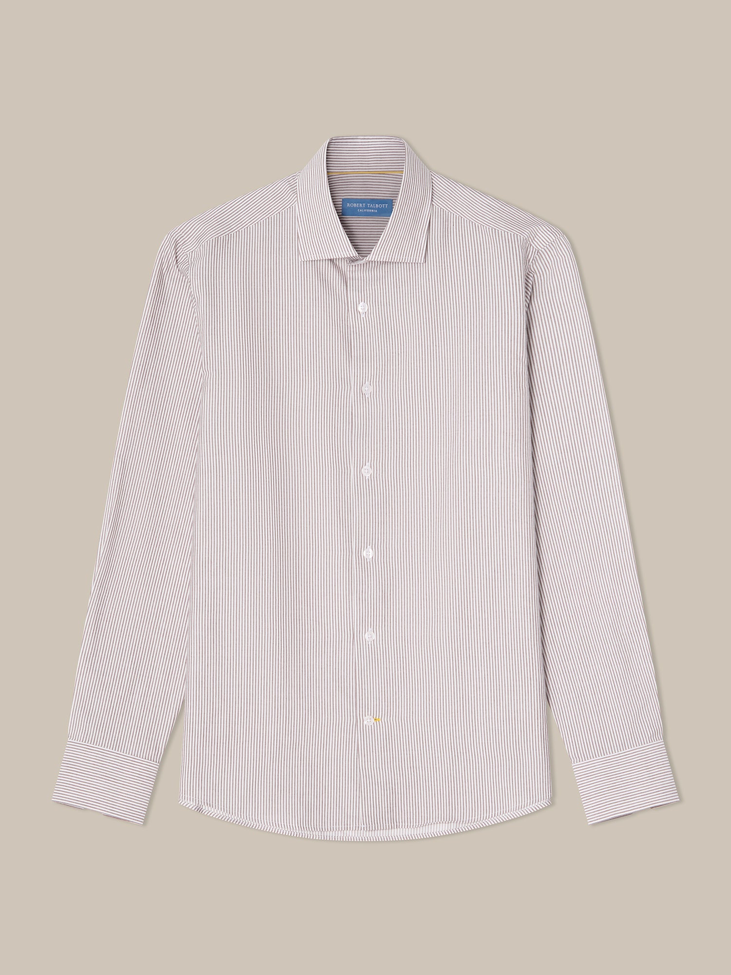 Robert Talbott Reynolds camicia cotone marrone a righe sottili