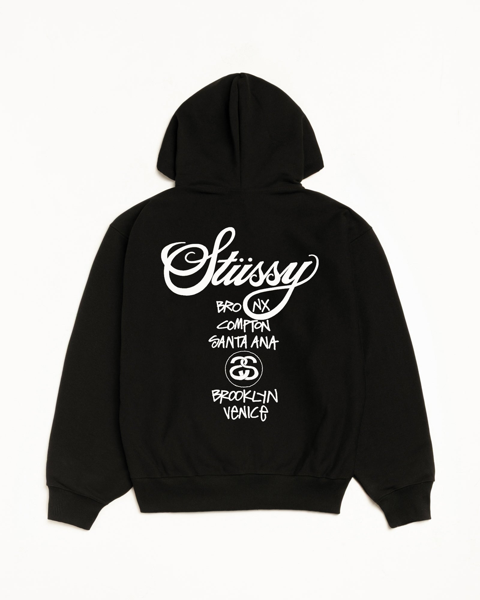 Stussy World Tour Zip Hoodie felpa zip nero cotone