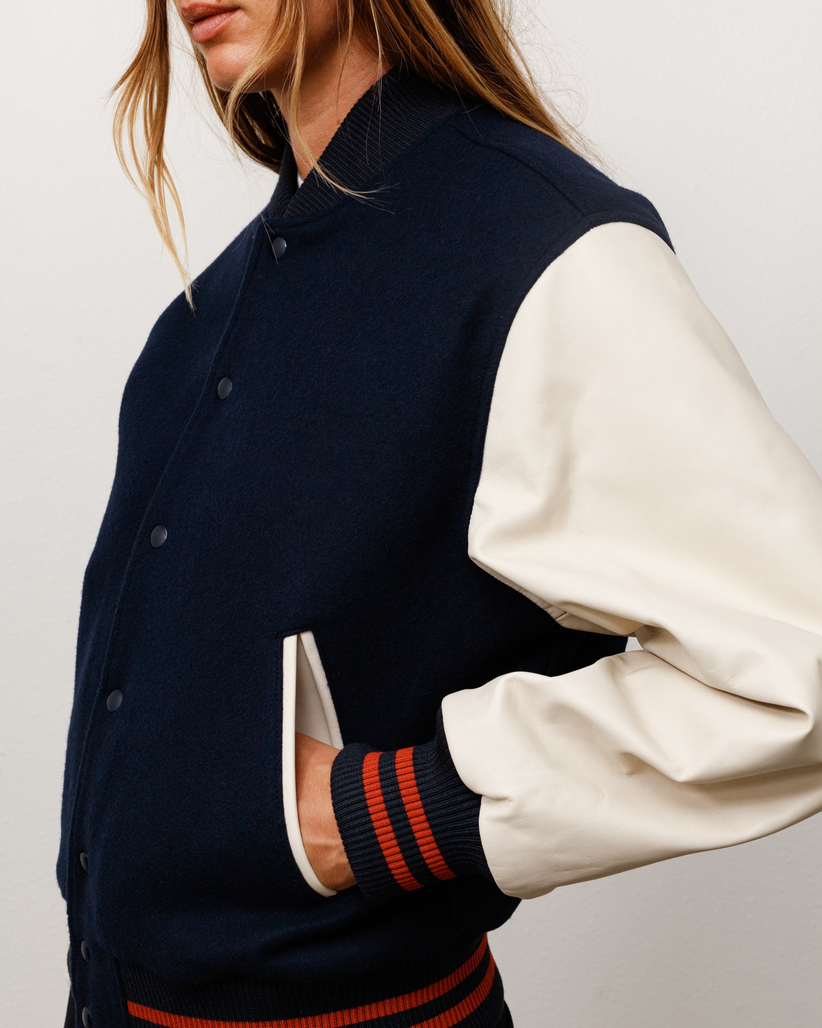 Stussy Outerwear Wool Varsity giacca navy lana pelle