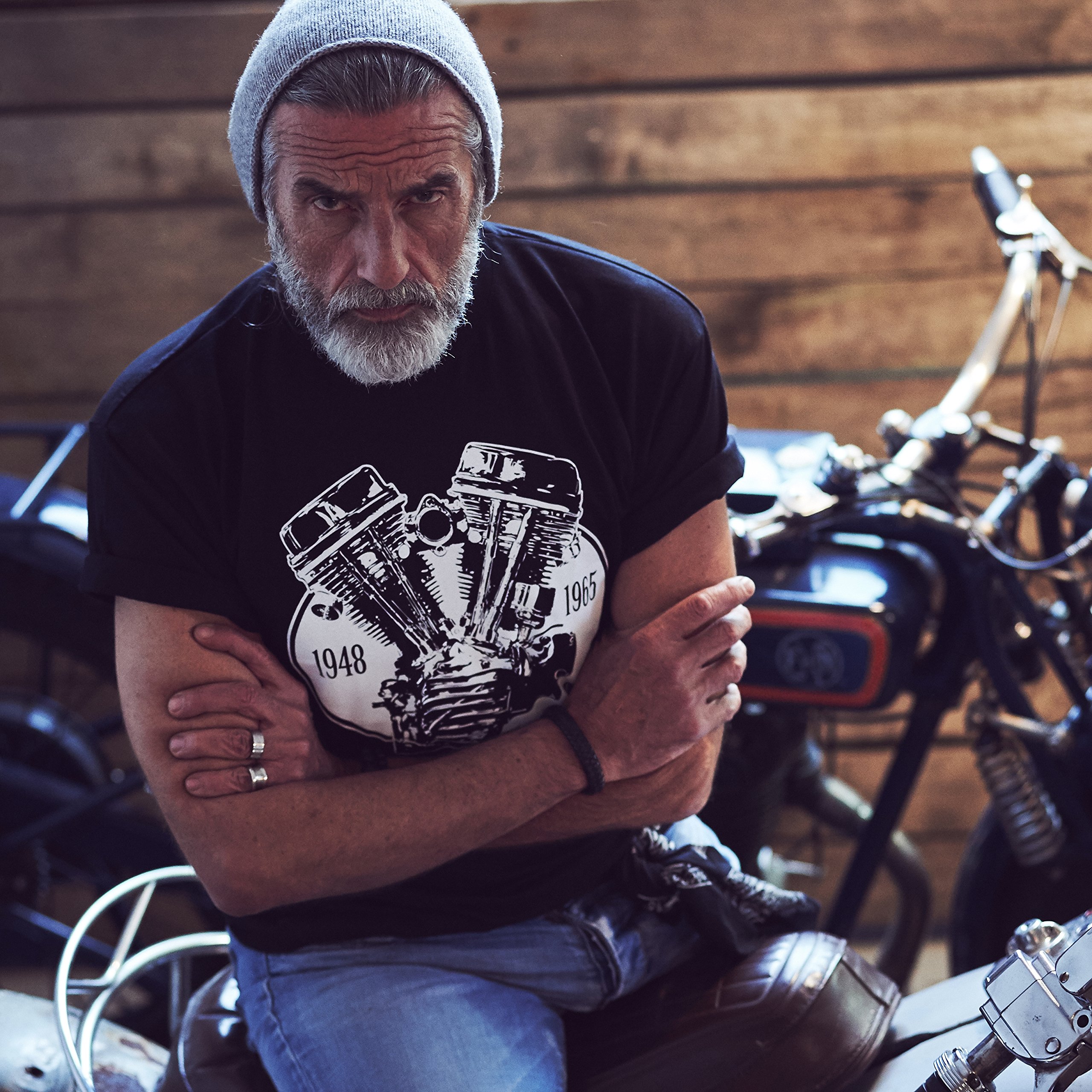 MAKAYA Panhead T-Shirt Uomo Cotone Nero Moto Biker