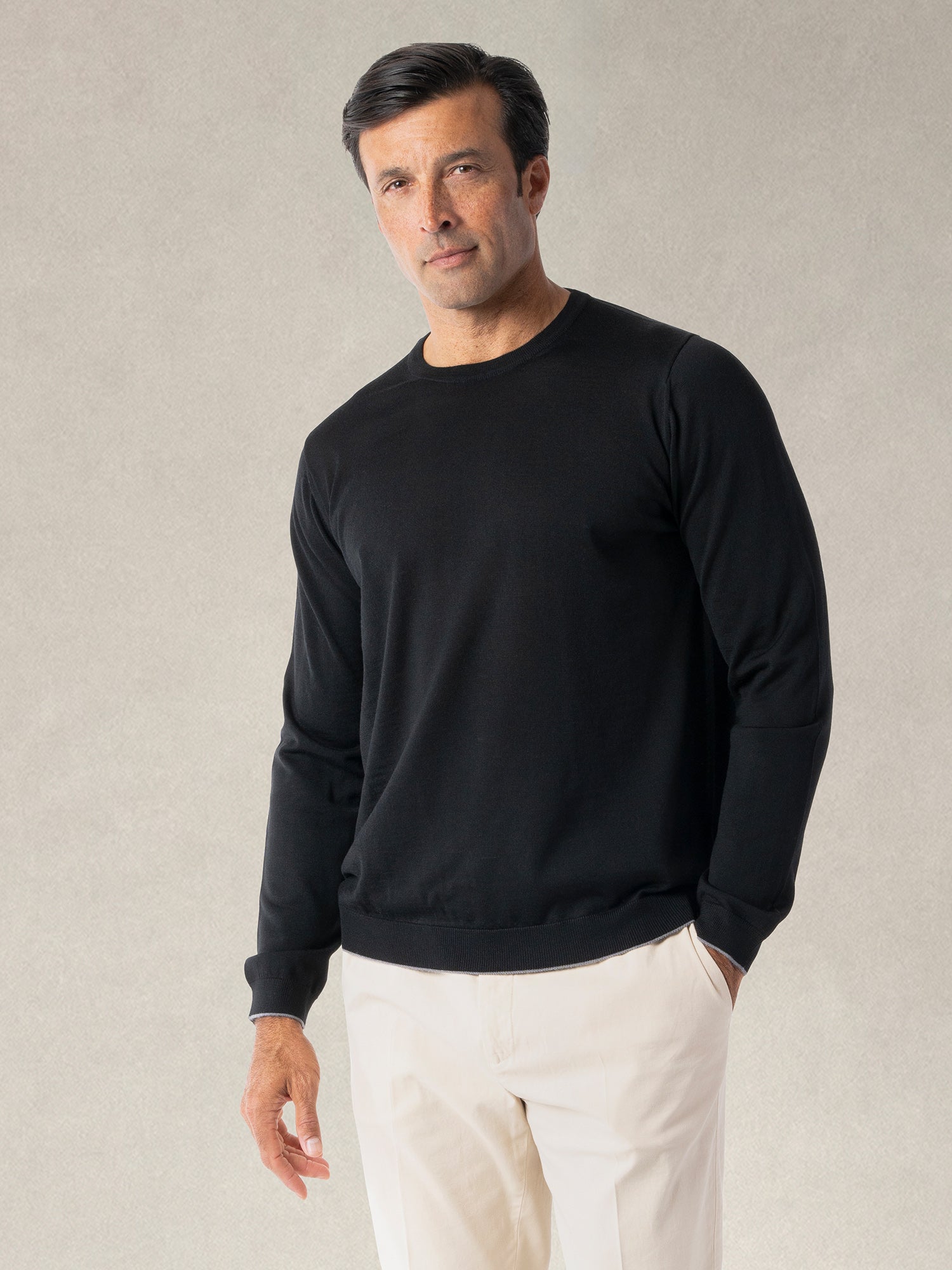 Robert Talbott Keaton maglione merino nero girocollo