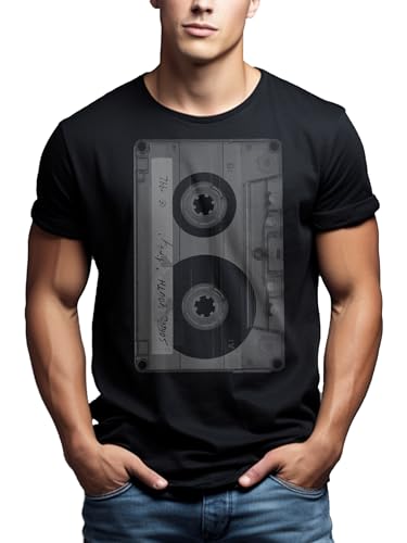 MAKAYA T-Shirt Uomo Cassetta maglietta nera cotone