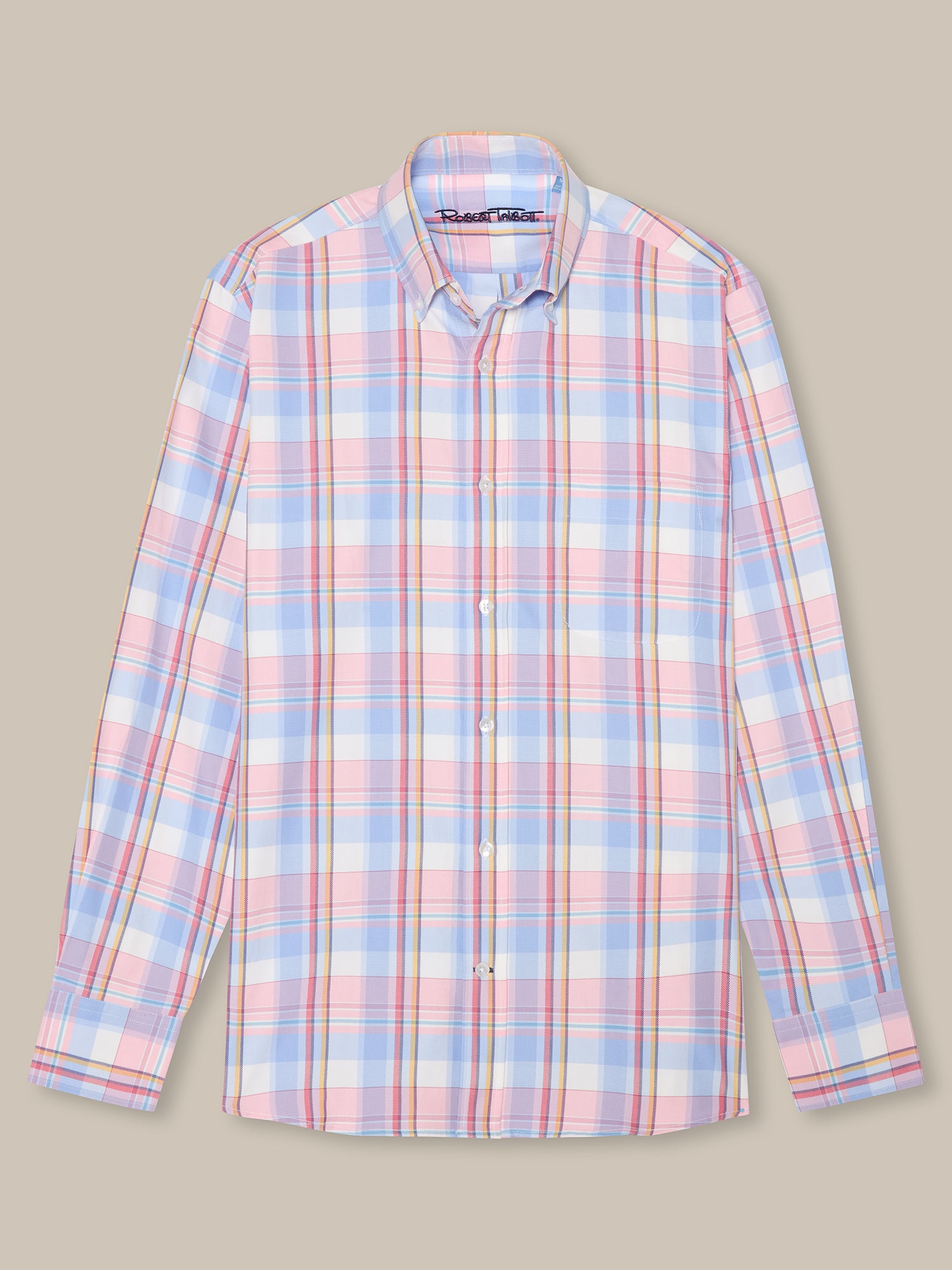 Robert Talbott Harrison camicia oxford quadri rosa multi