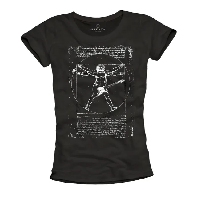 MAKAYA Da Vinci Rock Chitarra t-shirt donna cotone taglia L