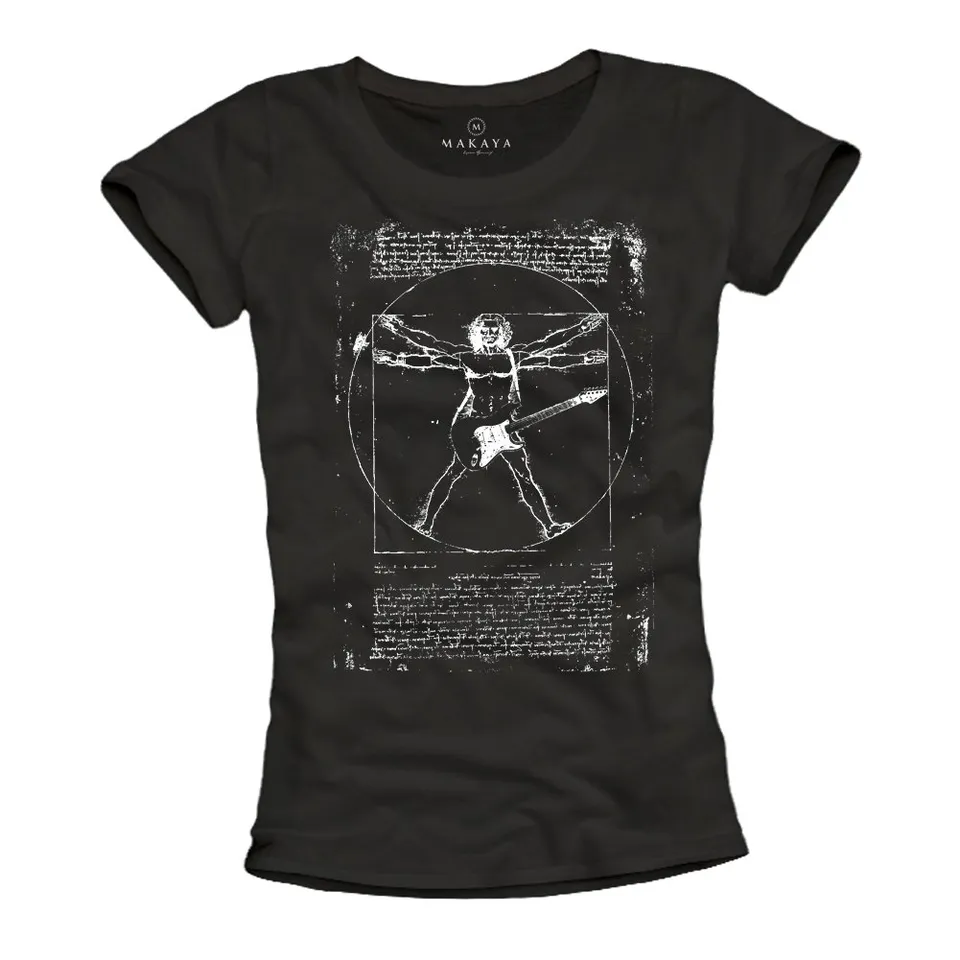 MAKAYA Da Vinci Rock Chitarra t-shirt donna cotone taglia L