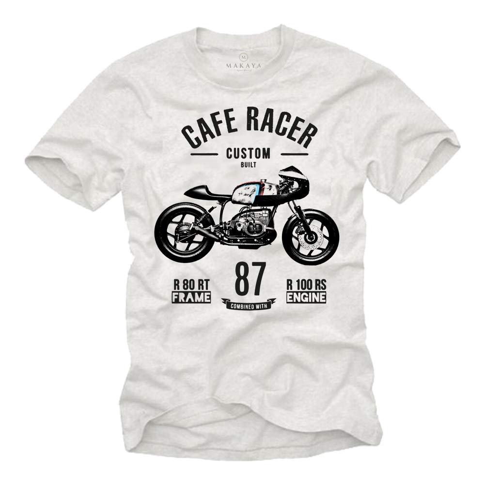 Makaya Cafe Racer GP T-Shirt Uomo Cotone Moto Vintage