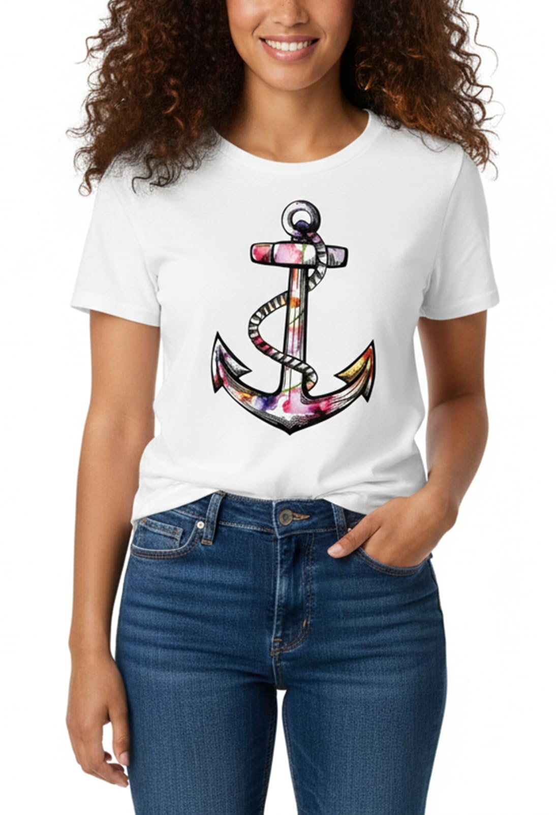 Makaya Ancora T-Shirt Donna S Cotone Stampa Serigrafia