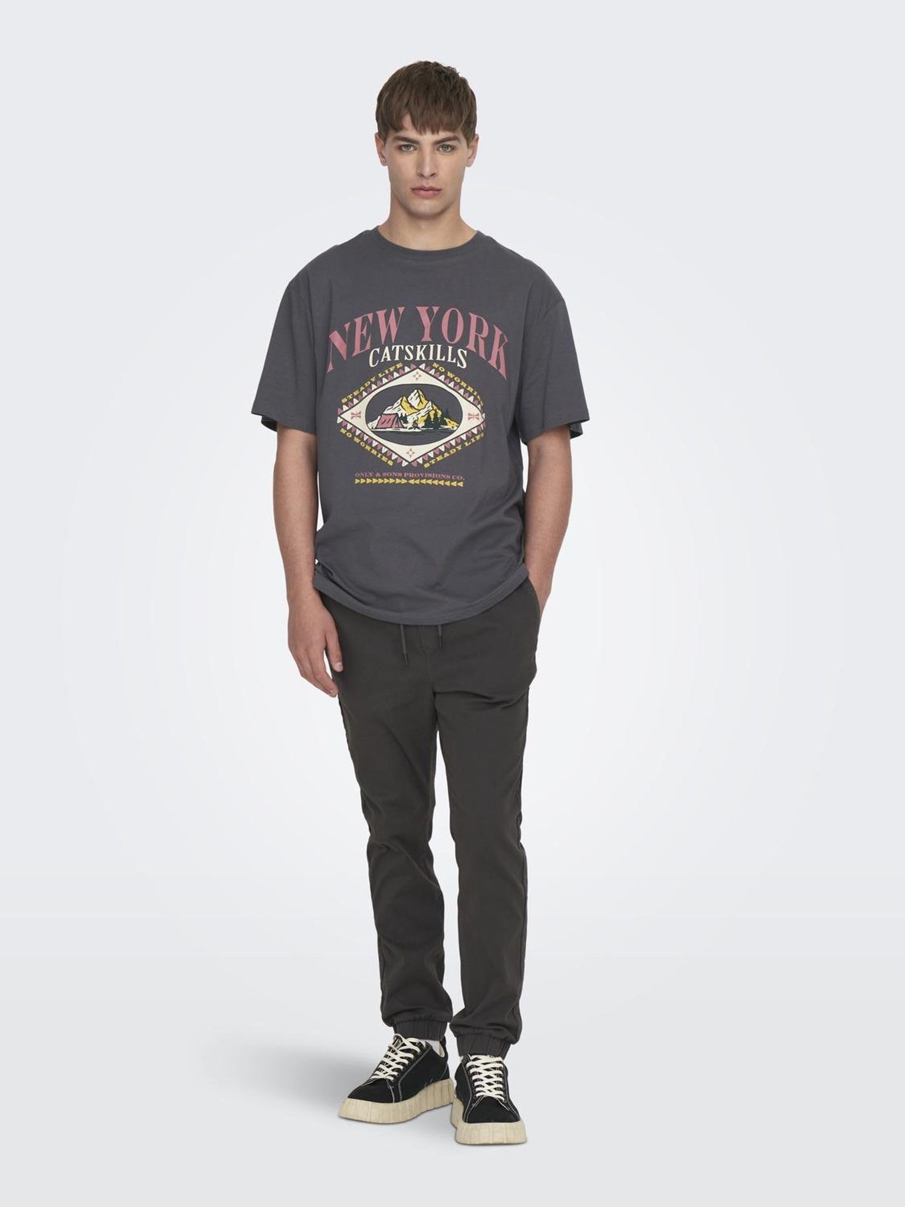 Only & Sons T-Shirt Uomo S Gessato Grigio Cotone