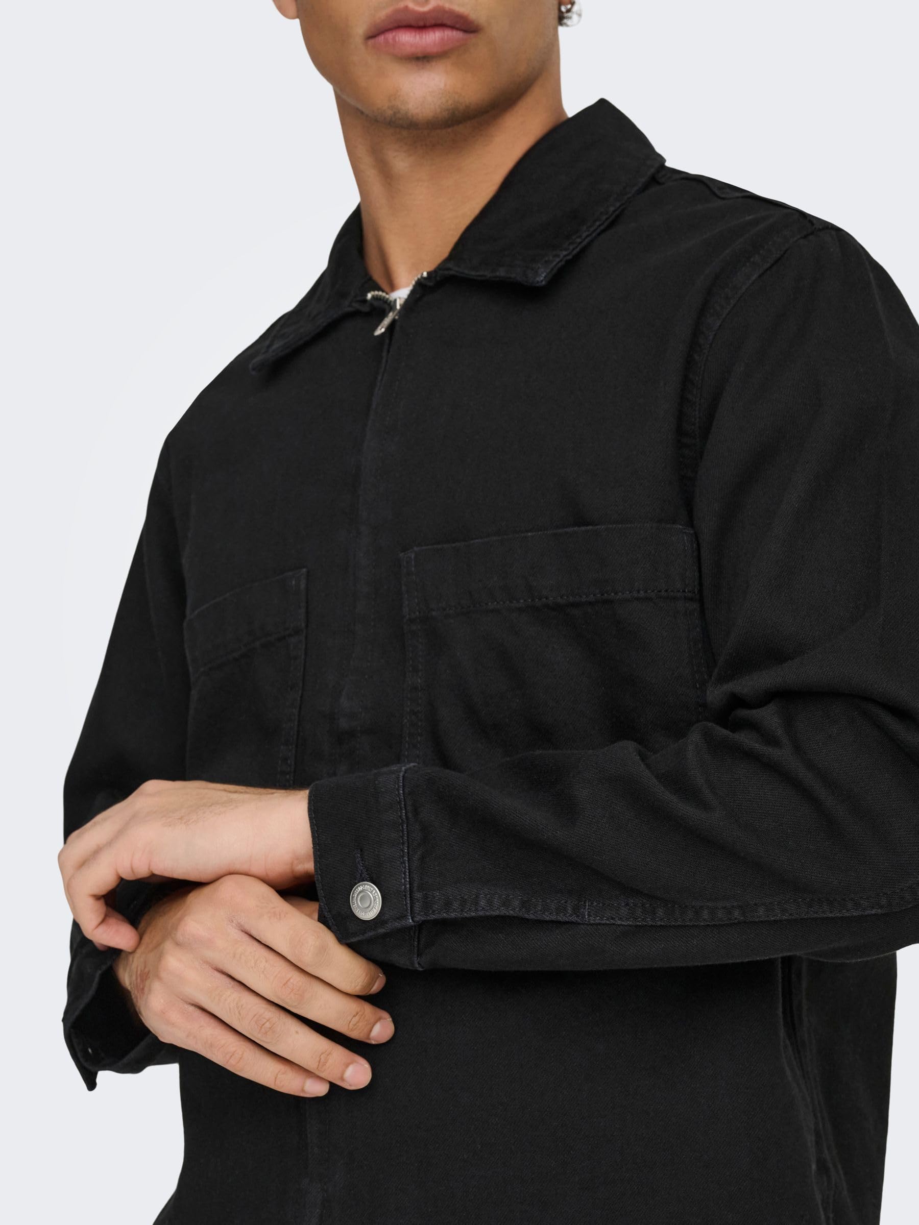 ONLY & SONS Onscassel Giubbotto Jeans Denim Nero Cotone