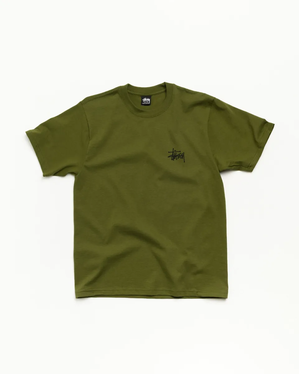 Stussy Basic Tee maglietta oliva cotone relaxed fit