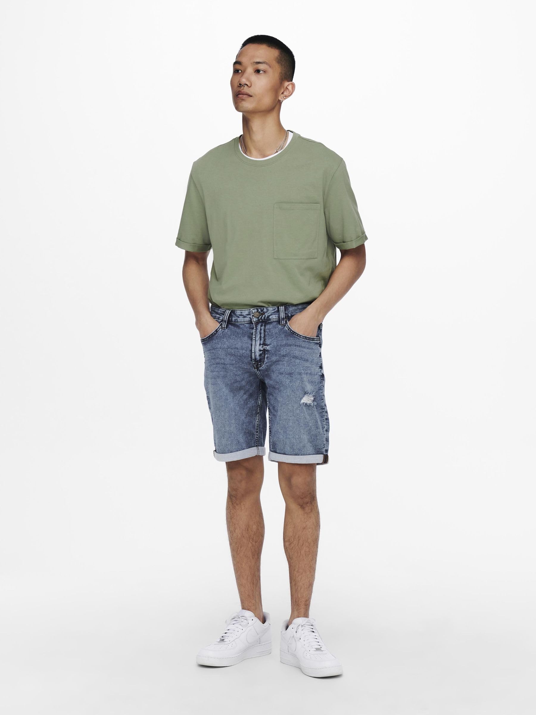 Only & Sons Pantaloncini Jeans Uomo Destroyed Cotone