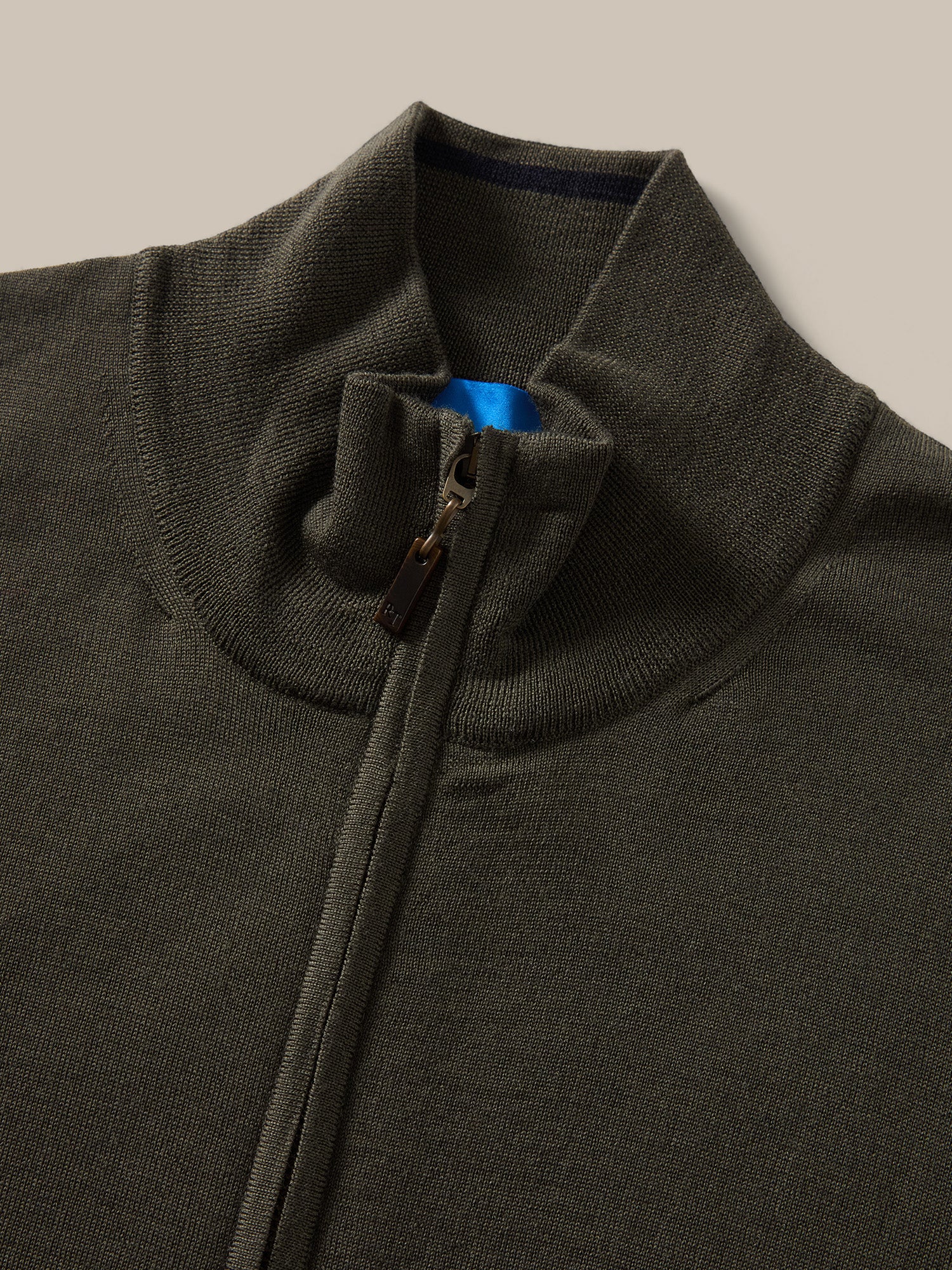 Robert Talbott Dalton Full Zip maglione merino verde oliva XL