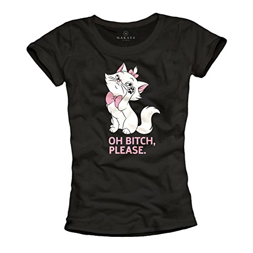 MAKAYA T-Shirt Donna Maglietta Gatto Cotone Taglia L