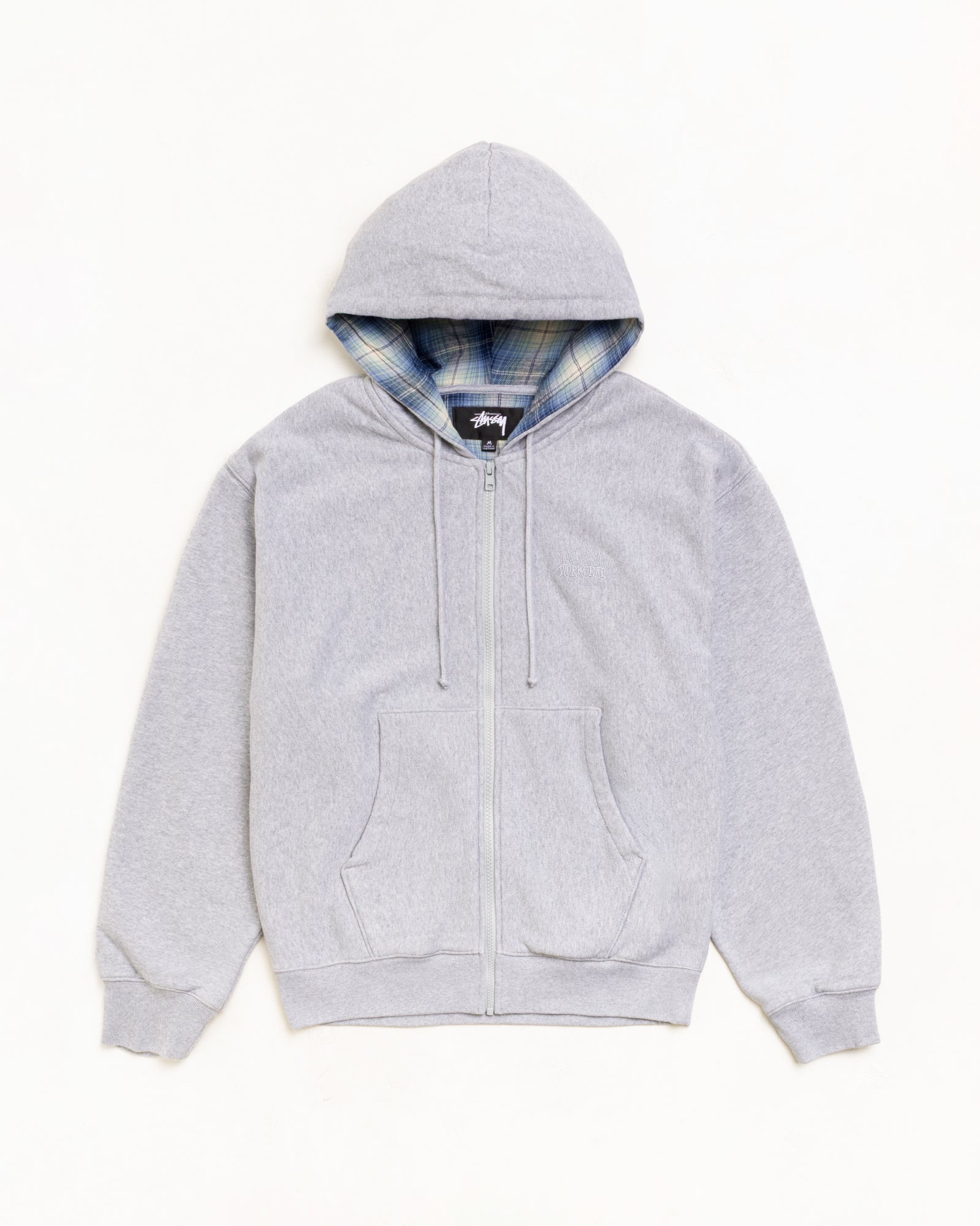 Stussy Zip Sweats Felpa Zip Cappuccio Grey Heather fodera quadri