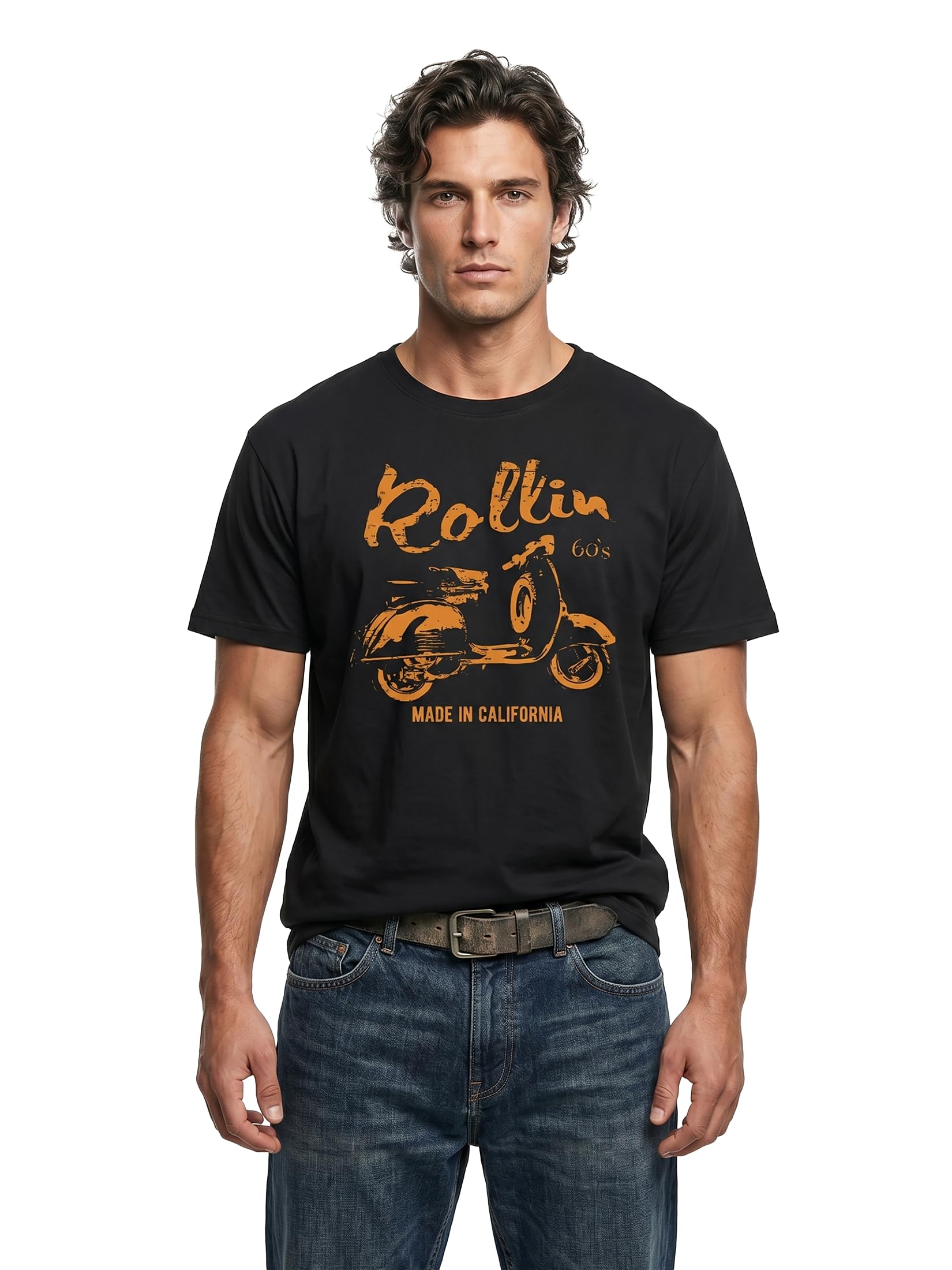 MAKAYA Rollin 60s Biker T-Shirt Uomo Cotone Nero