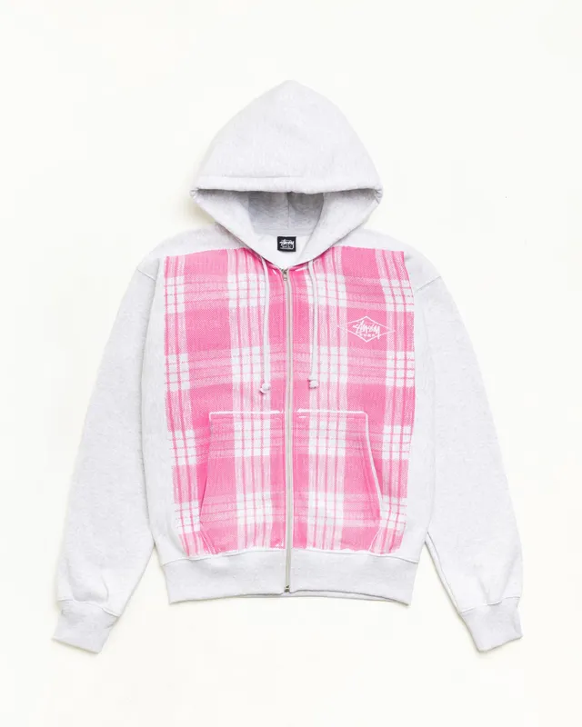 Stussy Zip Sweats Printed Hoodie felpa zip Pink Palaka cotone