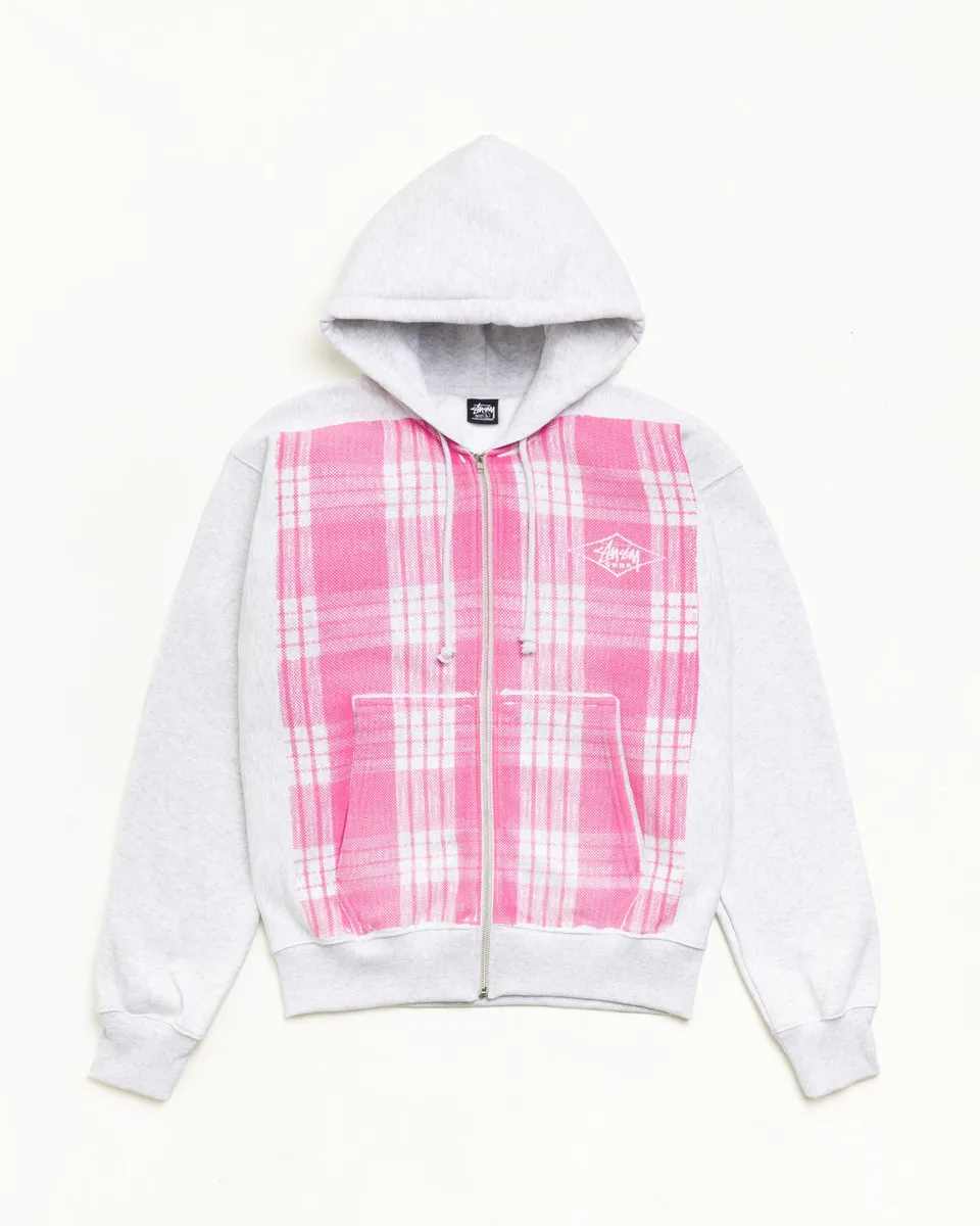 Stussy Zip Sweats Printed Hoodie felpa zip Pink Palaka cotone