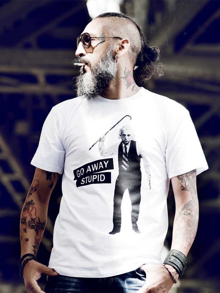 MAKAYA T-Shirt Uomo Einstein Go Away Maglietta M 100% cotone