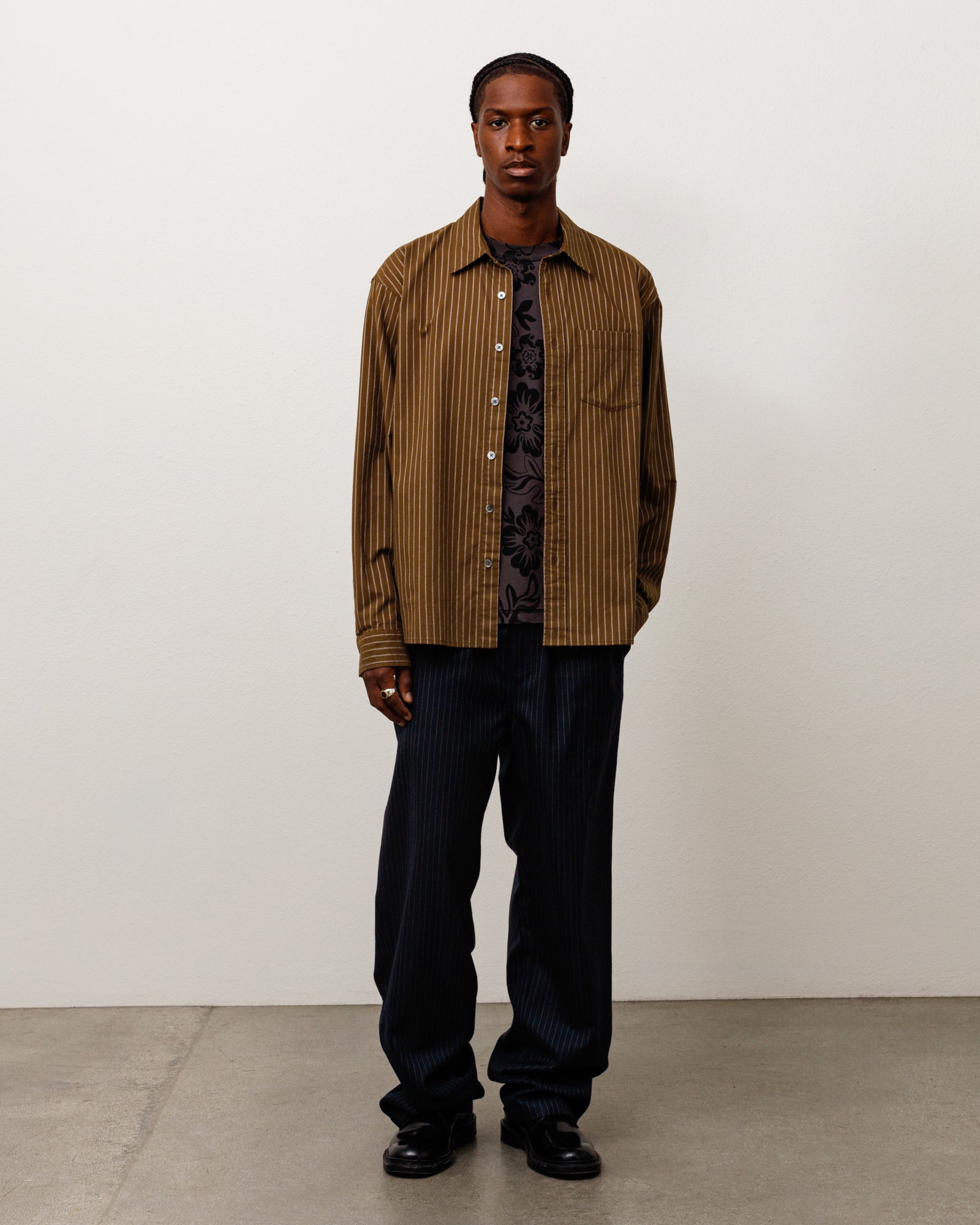 Stussy Oxford Shirt camicia Brown Stripe cotone boxy fit