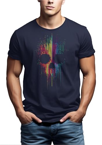 MAKAYA T-Shirt Uomo Teschio Colorato maglietta XL