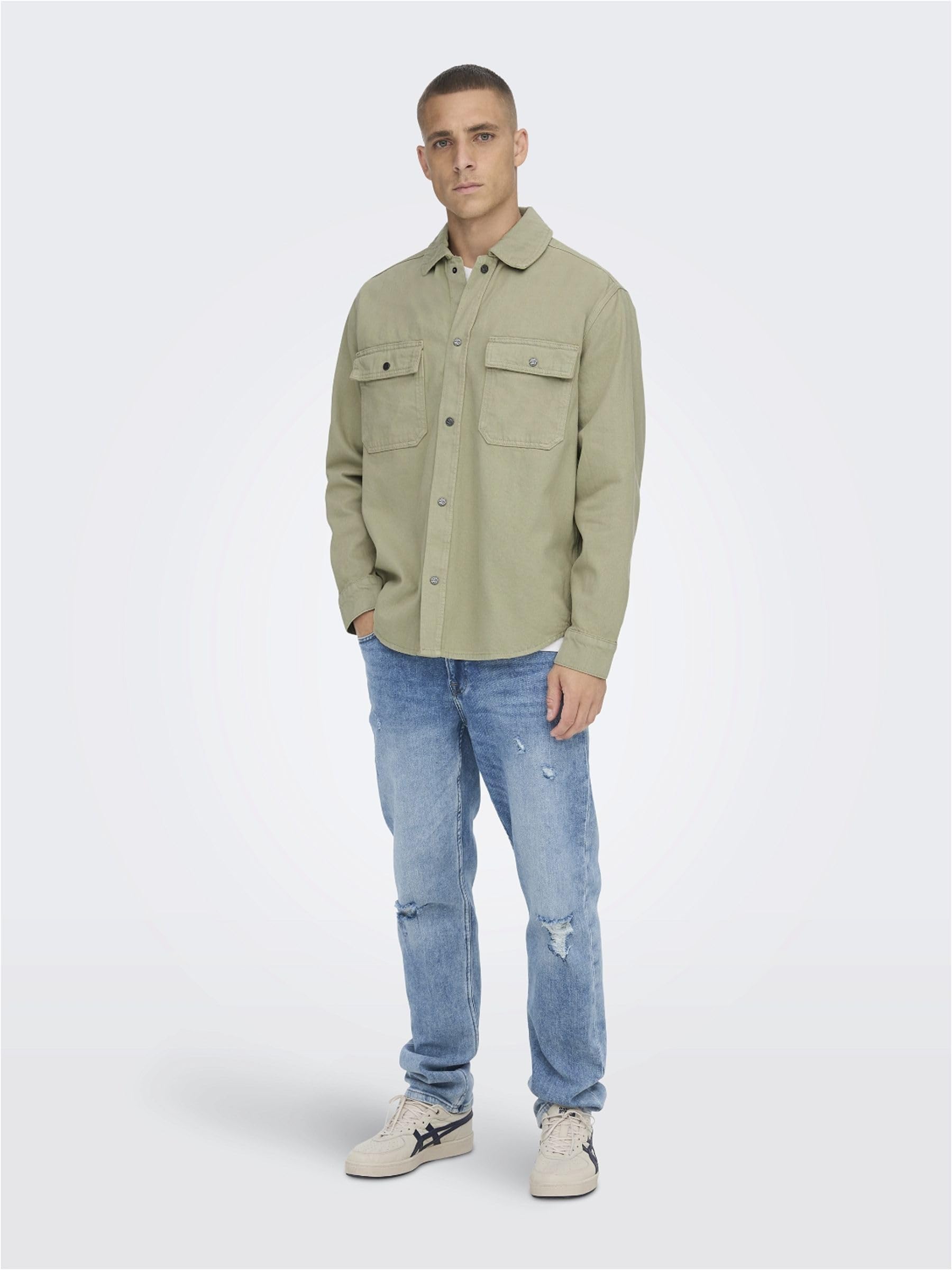 Only & Sons Camicia Uomo Twill Tinta Unita Tasche Taglia L