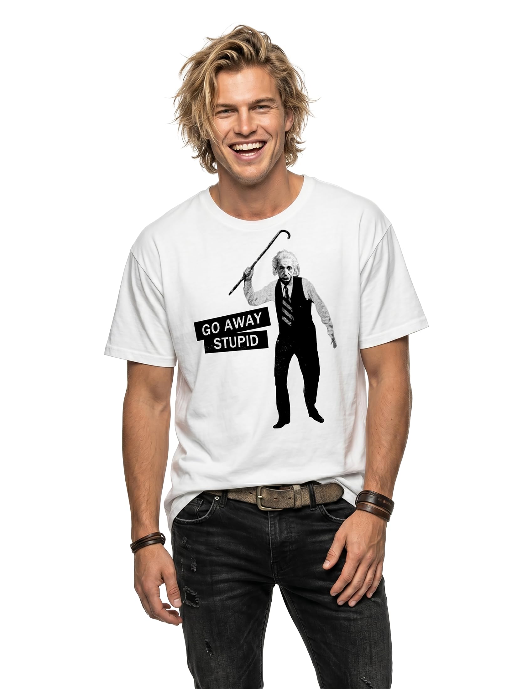 MAKAYA T-Shirt Uomo Einstein Go Away Maglietta M 100% cotone