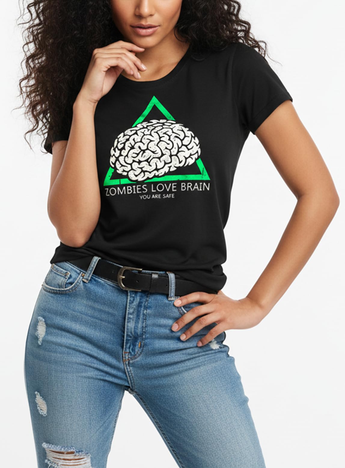 MAKAYA Zombies Love Brain T-shirt donna nera taglia L cotone