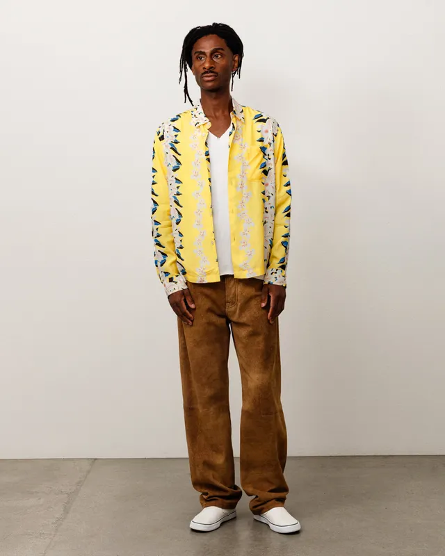 Stussy Hawaiian Floral Shirt camicia gialla viscosa