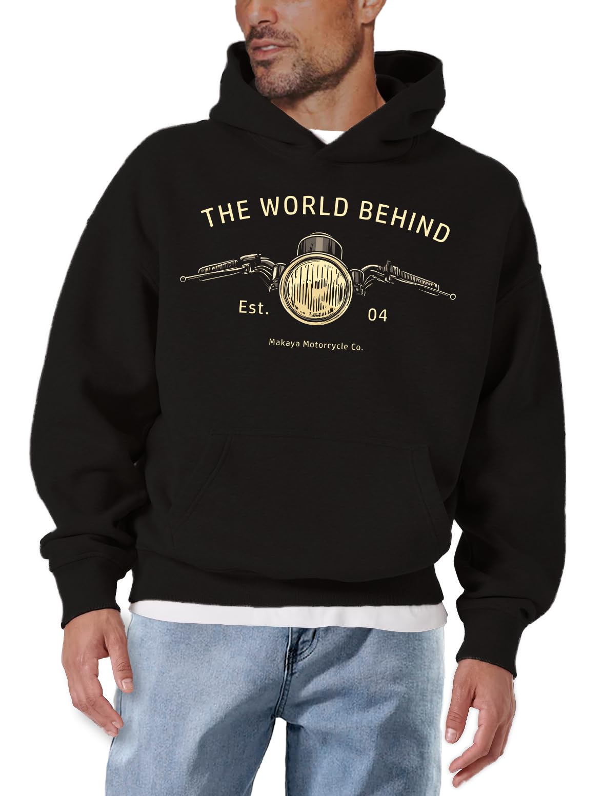 MAKAYA Felpa con Cappuccio Uomo Biker Cafe Racer hoodie M