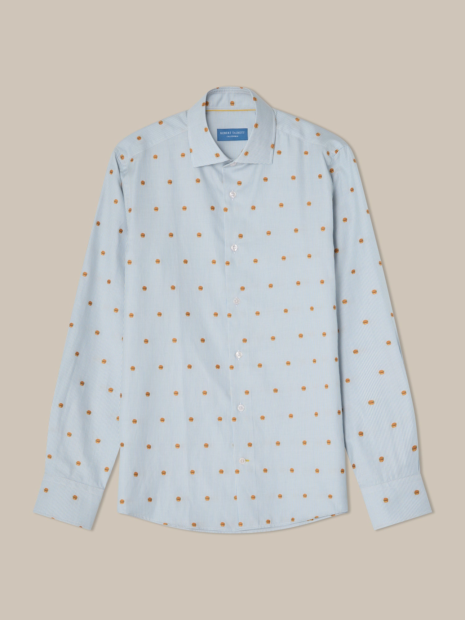 Robert Talbott Reynolds Burger camicia bianca fantasia
