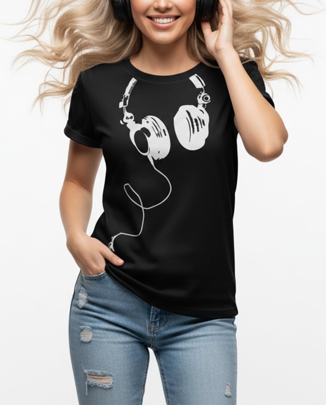 MAKAYA T-Shirt Donna Cuffie Maglietta cotone maniche corte